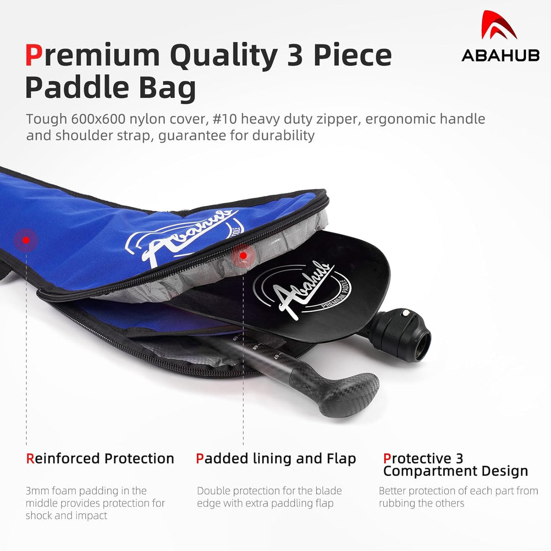 Abahub 3teilig Carbon SUP Paddel mit Paddeltasche Stand Up Teleskoppaddel 170-218cm Karbonschaft+Kun
