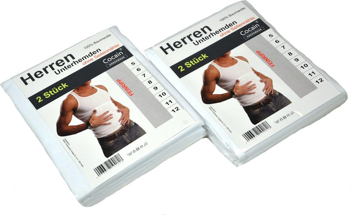 2 | 4 | 6 | 10 Pack Herren Unterhemden Marke Cocain - Achselhemd 100% Baumwolle - Weiss FEINRIPP - G