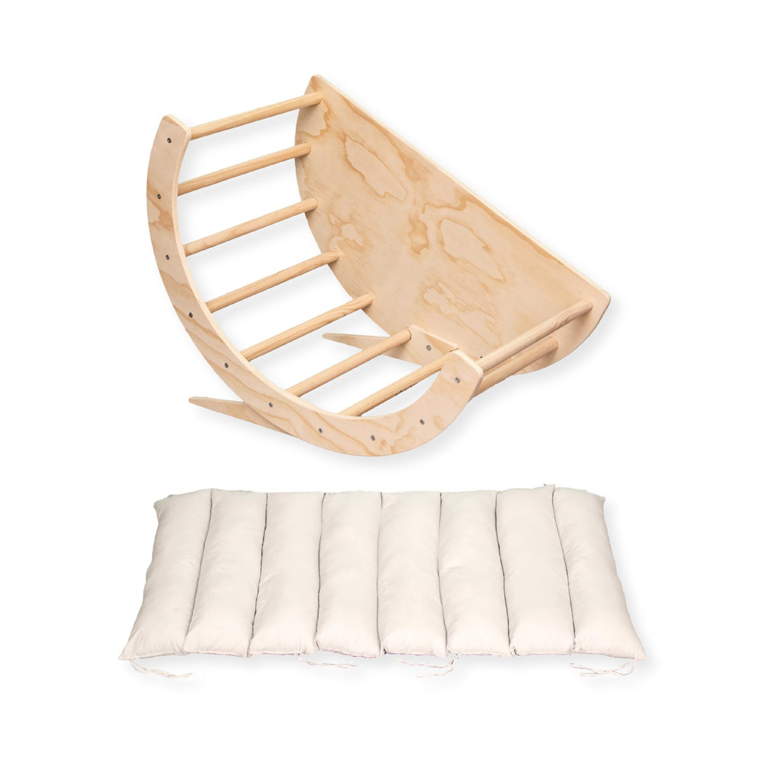 2-in-1 Kletterbogen mit Kissen – Spielbogen aus Holz – Montessori Klettergerüst – 80x47x58 cm – Natu