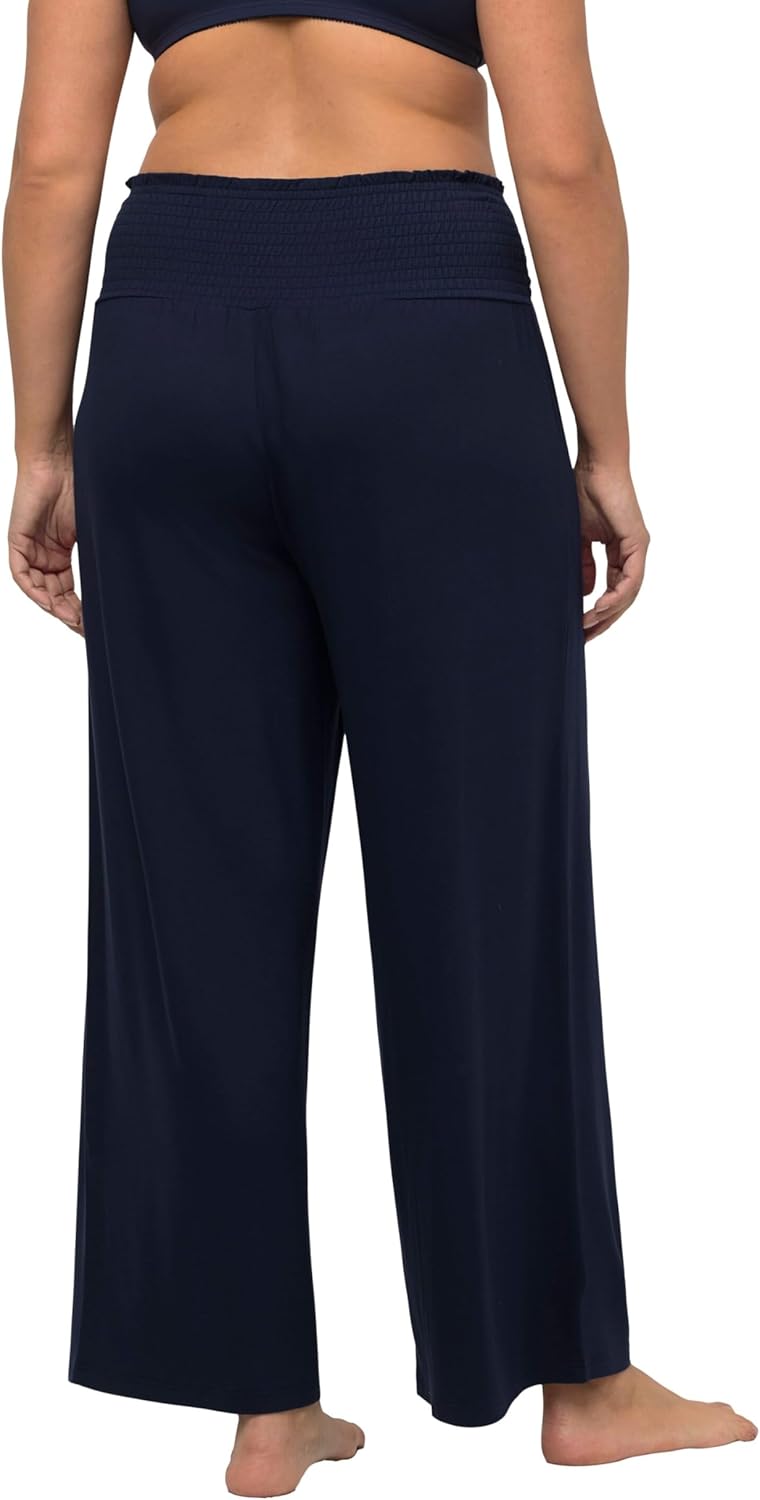 Ulla Popken Damen Marlenehose, Weites Bein, Breiter Elastikbund Schlupfhose 45W / 32L Schwarz, 45W /