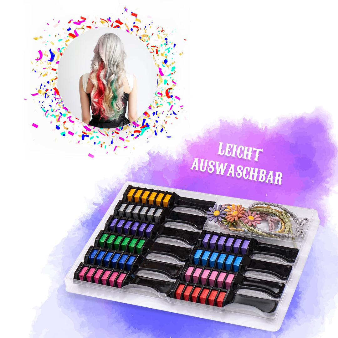 Magicat Haarkreide für Mädchen Deluxe Set 2026 I 10 Farben & 5 Haargummis I Kinder Haarfarbe auswasc