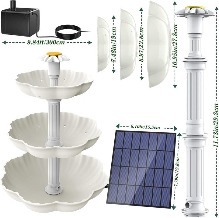 AISITIN DIY Deko Brunnen,Vogeltränke Sets mit 3,5W Solar Springbrunnen, 3 Stufige Vogelfütterer für
