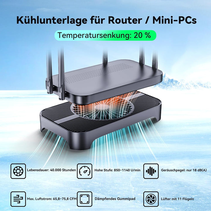 X3-V2 Router-Kühler, 140 mm USB-Lüfter mit 3 Stufen, Schwarz