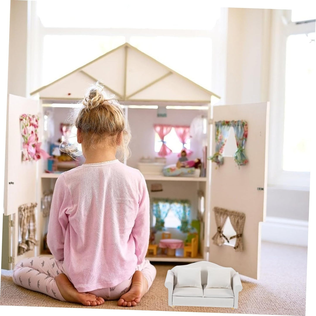Toyvian Miniatursofa Weiss Stoff Sofa Für Puppenhaus 1:12 Modell Möbel Für DIY Heimdekoration Und Mi