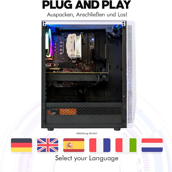dcl24 Gaming PC Ryzen 5 4500, RTX3050 6GB - 500GB SSD, 16GB DDR4, weisser PC mit 6x4.1 GHz, Desktop