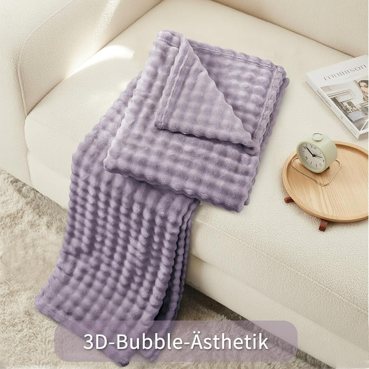 RUIKASI Bubble Decke Kuscheldecke Flauschig Violett - 150x200cm Sofadecke & Couchdecke aus Plüsch, W