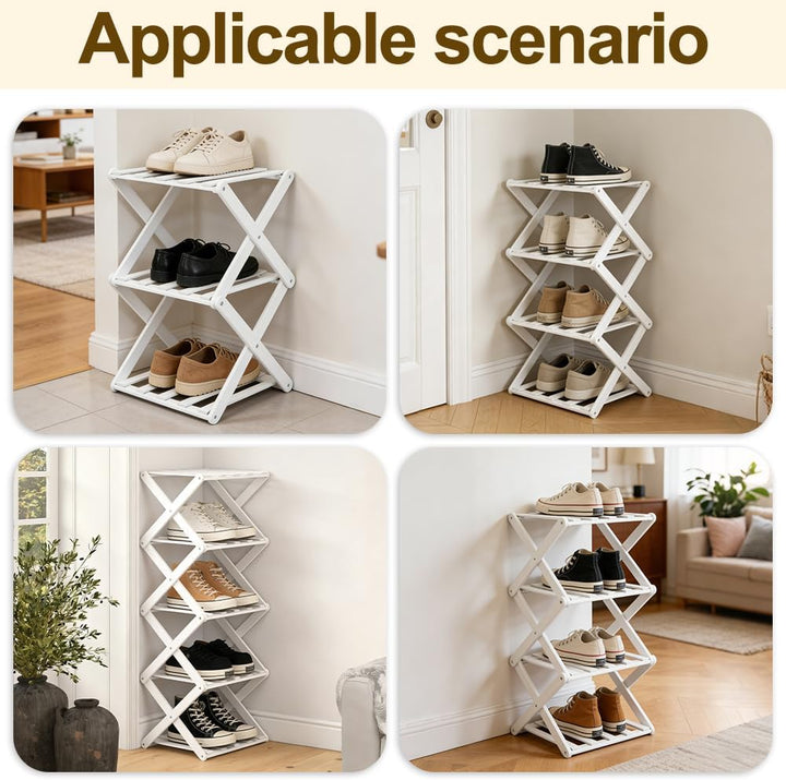 Kleines Schuhregal, Schuhregal, Faltbar Schuh Regal aus Bambus, Schuhschrank Klein für Eingangsberei