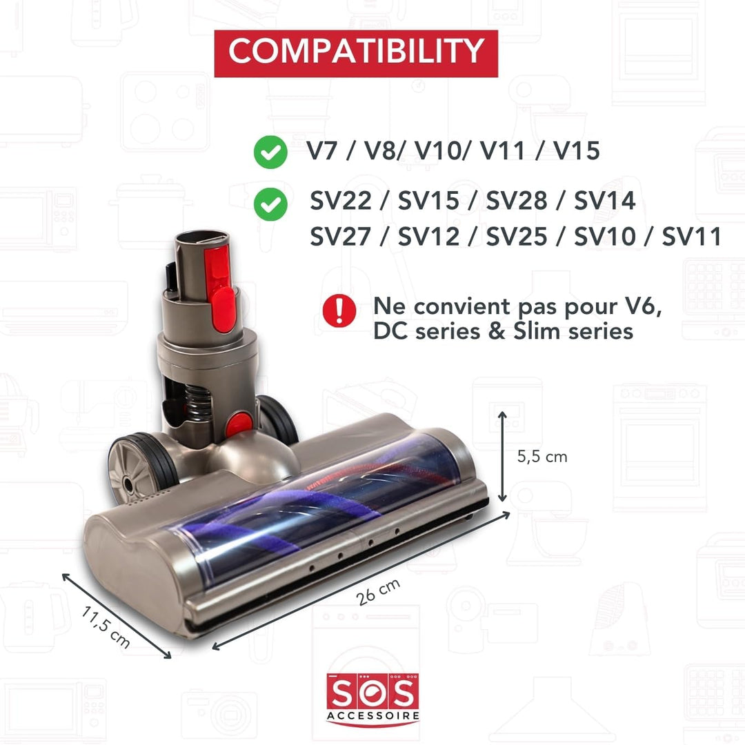 Bürste kompatibel mit Dyson V7, V8, V10, V11, V15 – Reinigungskopf mit Direktantrieb mit LED – harte
