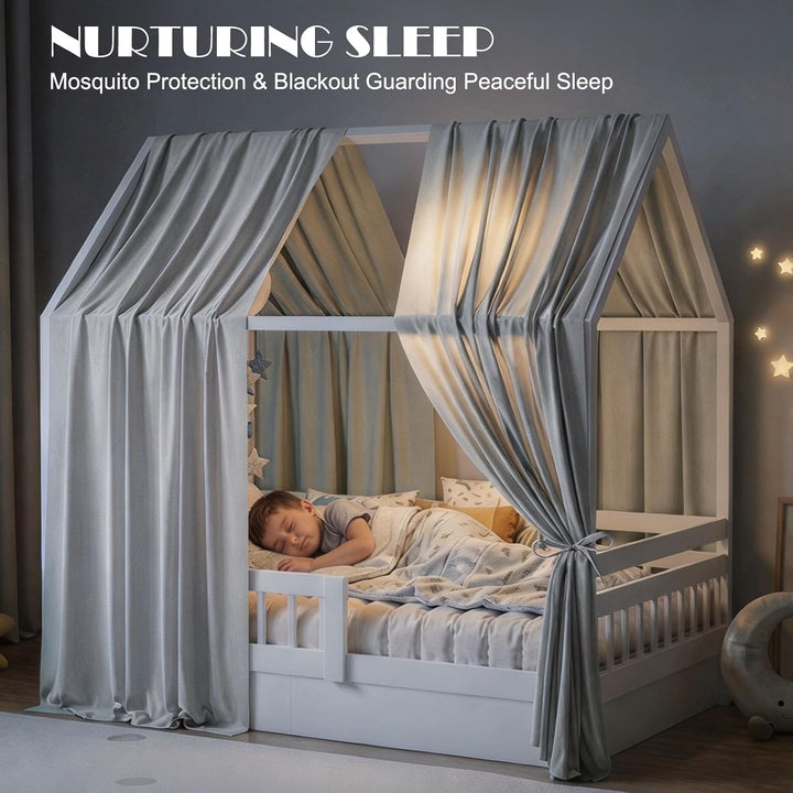 Hausbett Himmel,2 Stück Betthimmel Babybett aus Musselin, Weich und atmungsaktiv Baldachin Kinderzim