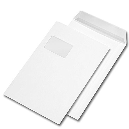 Versandtasche DIN C4, haftklebend, weiss, mit Fenster (55 x 90 mm) (500 Stück, DIN C4 | haftklebend