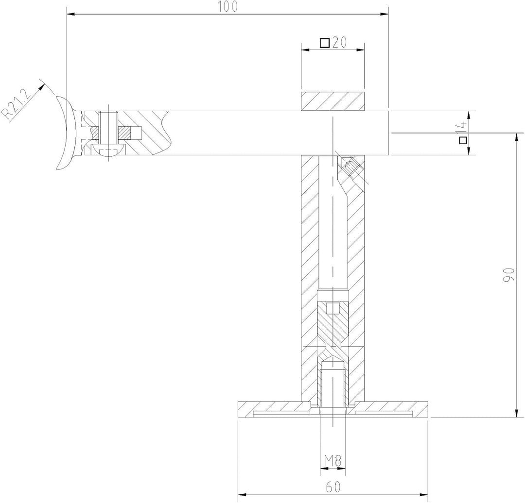 5 x Edelstahl Handlaufhalter eckig höhen- und neigungsverstellbar für Rohr-Ø 42,4 x 2,0 mm Rund Pfos