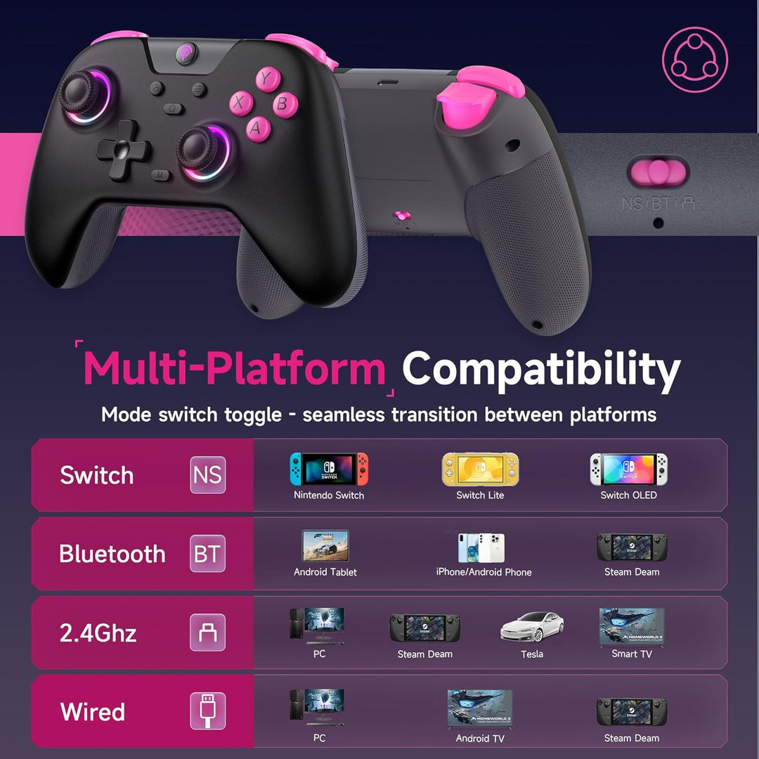 EasySMX X05 Controller PC mit 7 Farbe RGB Licht, Controller PC wireless mit Hall Joysticks & Hall Tr
