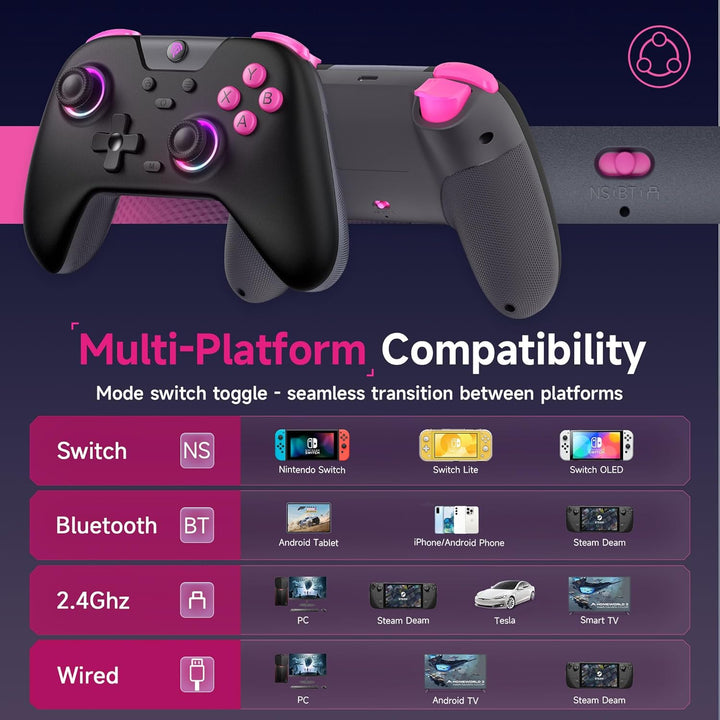 EasySMX X05 Controller PC mit 7 Farbe RGB Licht, Controller PC wireless mit Hall Joysticks & Hall Tr