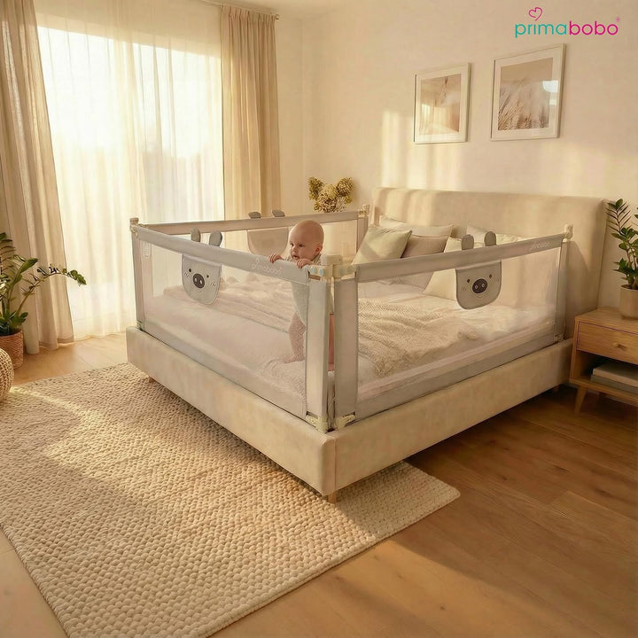Primabobo Bettgitter Set 3 Stück Bär – 2X 200 cm + 1x 160 cm – Rausfallschutz Kinderbett, Bettgitter