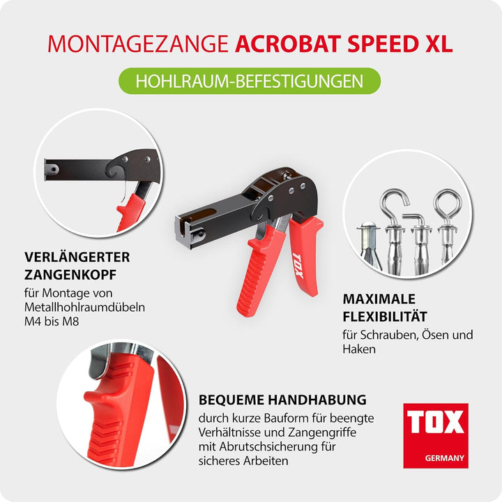 TOX Montagezange Acrobat Speed Plus – Zange für Metall-Hohlraumdübel – 03590094