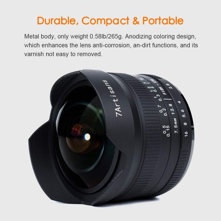 7artisans 7.5mm F2.8 II V2.0 Fisheye-Objektiv mit 190° Blickwinkel, für MFT-Kameras mit M4/3-Mount G