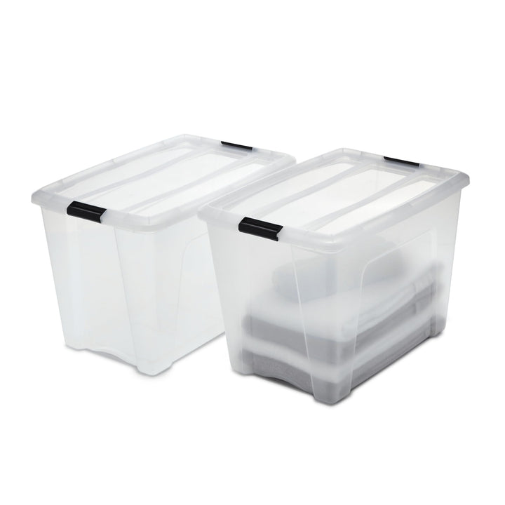 Iris Ohyama, 2er-Set, Aufbewahrungsboxen, 60 L, mit Clips, stapelbar, Wohnzimmer, Schlafzimmer, Gara
