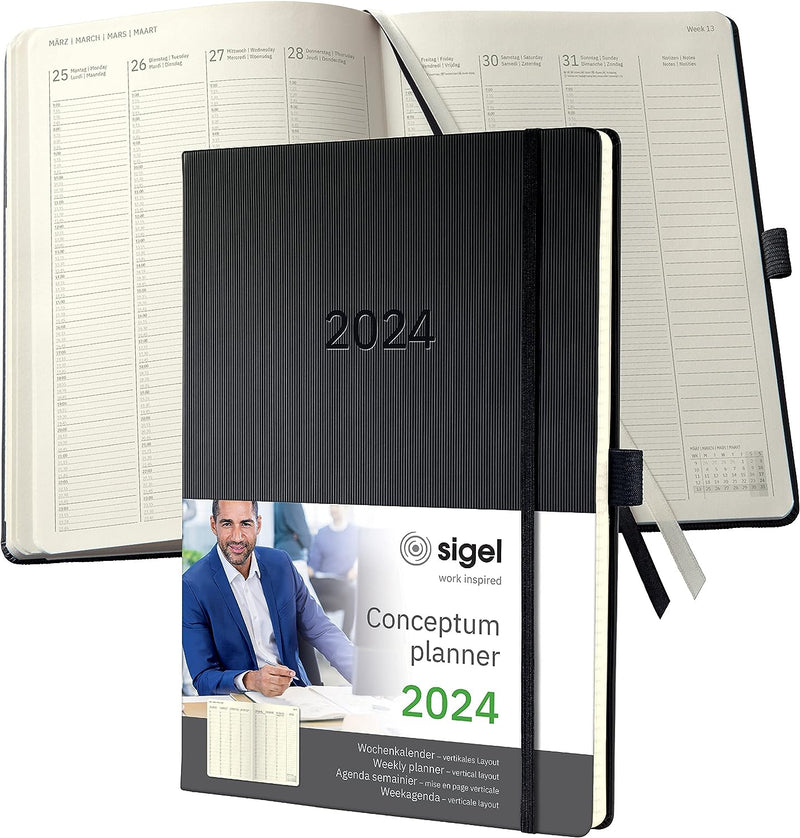 SIGEL C2418 Planungsbuch Terminplaner Wochenkalender 2024, extra gross, A4+, 1 Woche = 2 Seiten, 1 S