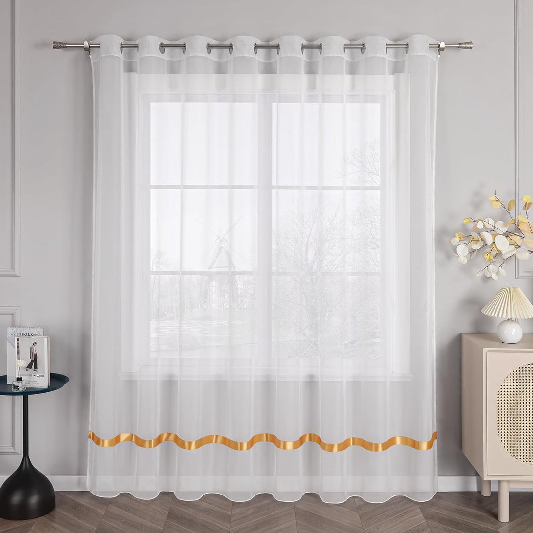 Stores Voile Gardine Schal Transparenter Vorhang mit Satinband Ösen H/B 245/300 cm Gelb H/B: 245/300