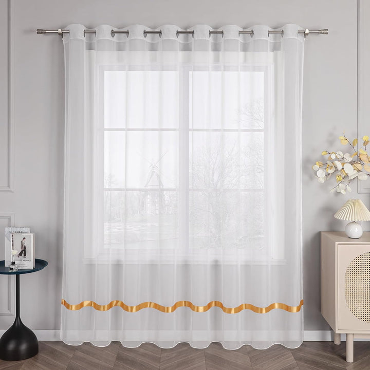 Stores Voile Gardine Schal Transparenter Vorhang mit Satinband Ösen H/B 245/300 cm Gelb H/B: 245/300