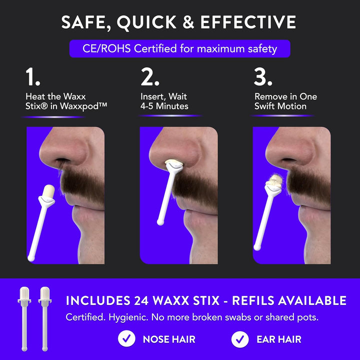 WaxxPod™ USB Ohren - & Nasenhaar Wachs Set – Mini Wachswärmer USB-C Anschluss inkl. vorbereiteten 24
