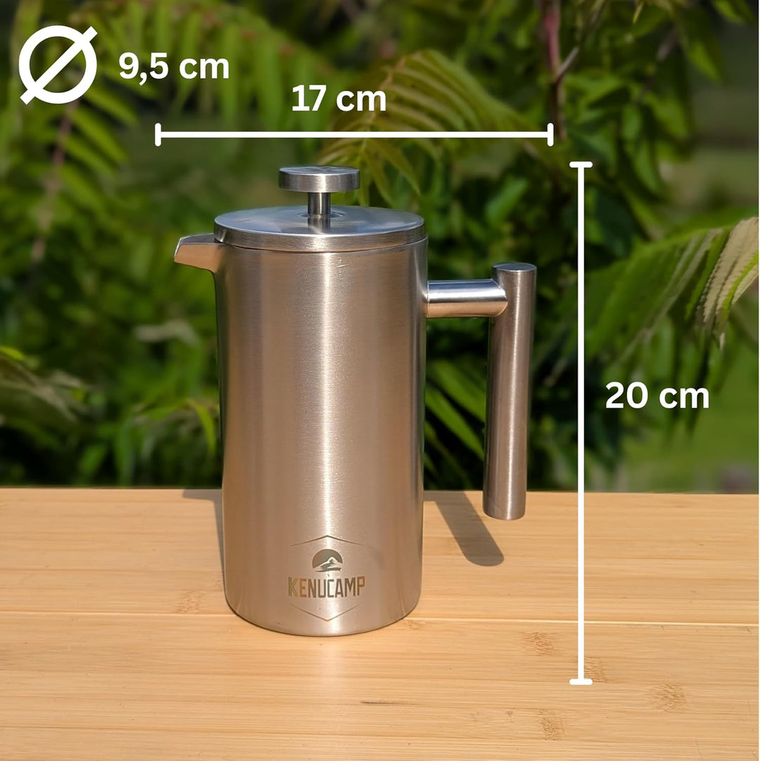 French Press 800ml – Isolierende Edelstahl Kaffeepresse (Silber), Doppelwandig & Langlebig, Thermo K