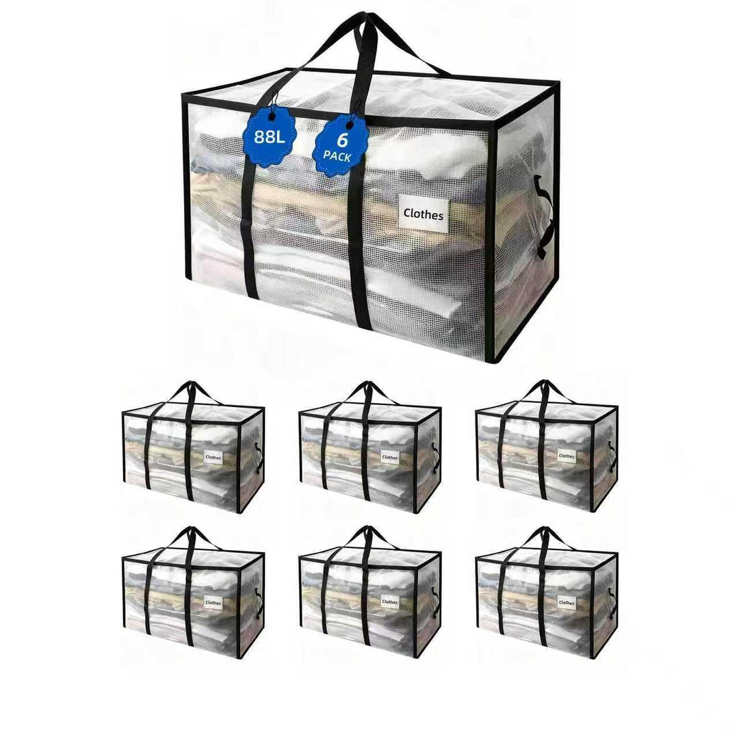 3 Stück Umzugstaschen 88L, transparente Aufbewahrungstaschen aus verstärktem PVC 135 g/m², faltbar,