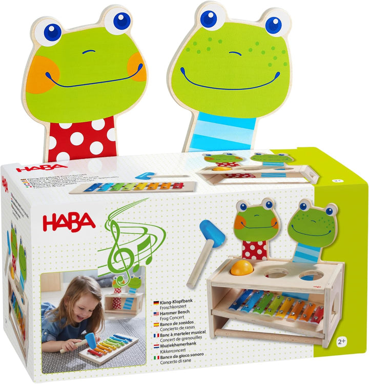 HABA 304271 - Klang-Klopfbank Froschkonzert, Klopfbank und Metallophon mit Kugel und Schlägel, Spiel