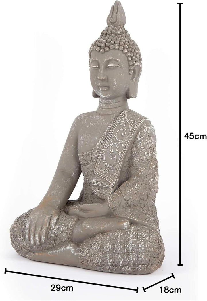 K&L Wall Art Grosse Buddhastatue Beton Grau Kunststein Buddha Feng Shui Deko Figur Garten Statue fro