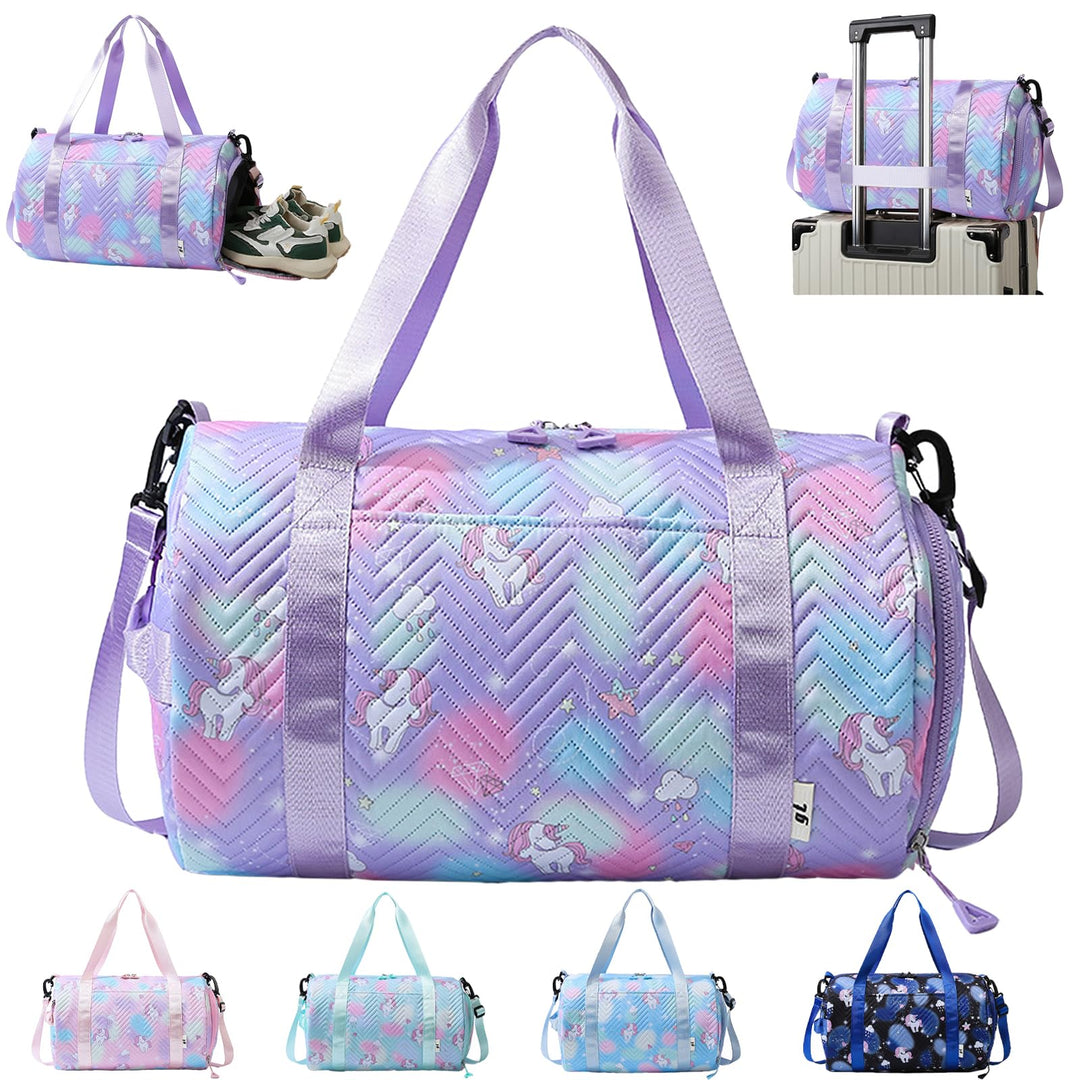 YOUYIKE Sporttasche Mädchen, Einhorn Yogatasche, Reisetasche Kinder, Schwimmtasche, Wasserdicht Turn