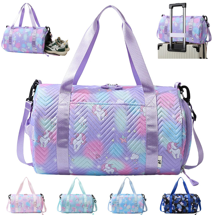YOUYIKE Sporttasche Mädchen, Einhorn Yogatasche, Reisetasche Kinder, Schwimmtasche, Wasserdicht Turn