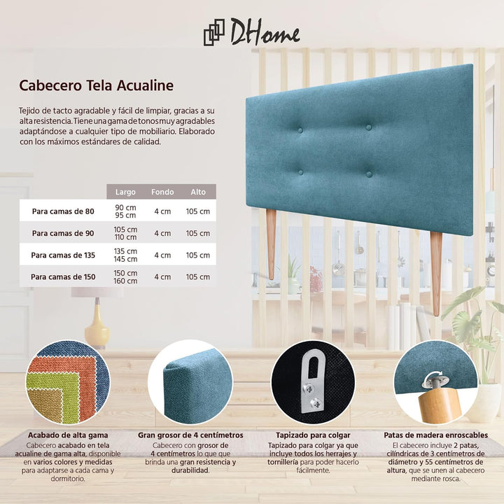 DHOME Kunstleder oder Stoff Kopfteil AQUALINE Pro mit 2 Reihen von Knöpfen gepolstertes Kopfteil Lux