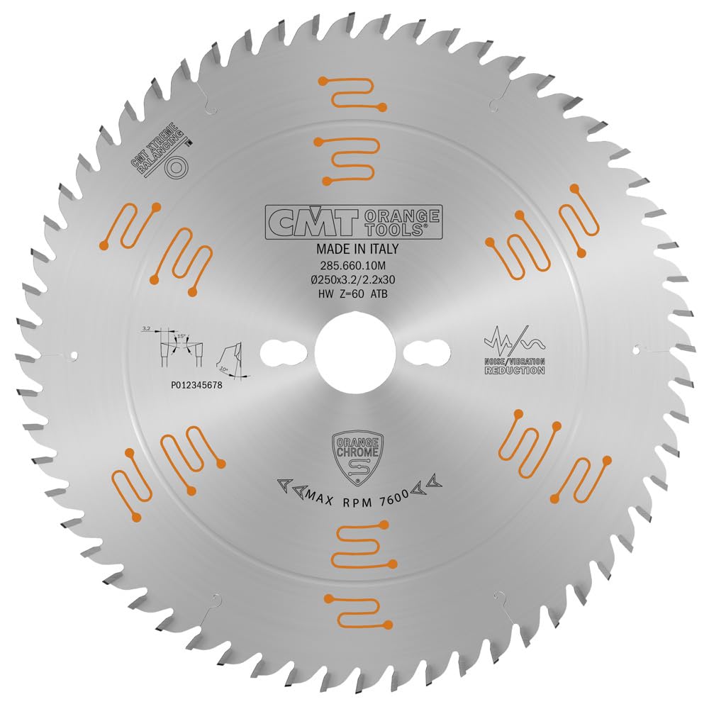 CMT Orange Tools 285.660.10 M – Kreissägeblatt HW 250 x 3,2/2,2 x 30 Z60 10 ATB chrom