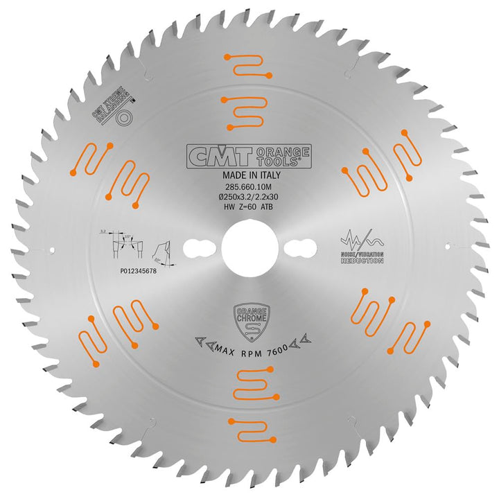 CMT Orange Tools 285.660.10 M – Kreissägeblatt HW 250 x 3,2/2,2 x 30 Z60 10 ATB chrom