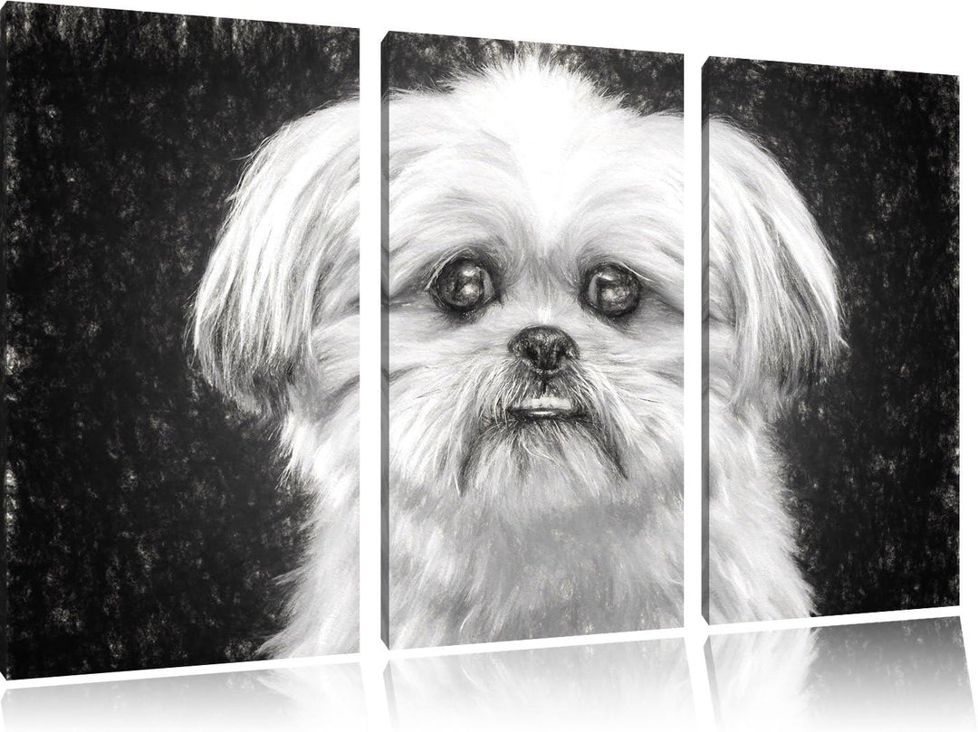Pixxprint lustiger Kleiner Hund Kunst / 3-Teilig/Gesamtmass 120cm Leinwandbild bespannt auf Holzrahm