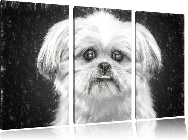 Pixxprint lustiger Kleiner Hund Kunst / 3-Teilig/Gesamtmass 120cm Leinwandbild bespannt auf Holzrahm