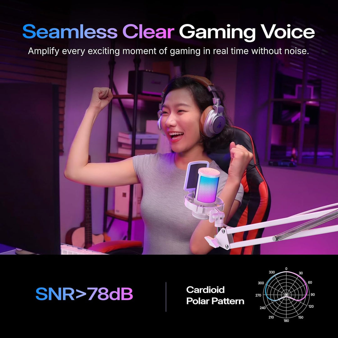 MAONO Gaming Mikrofon, USB Microphone mit RGB-Licht, Geräuschunterdrückung, Stummschaltung, Gain, Ga