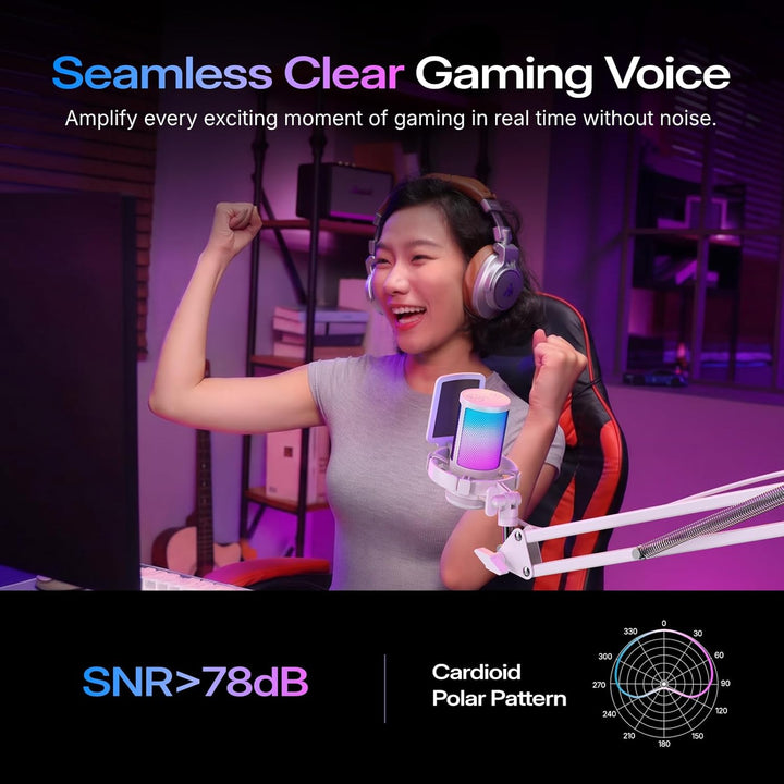 MAONO Gaming Mikrofon, USB Microphone mit RGB-Licht, Geräuschunterdrückung, Stummschaltung, Gain, Ga