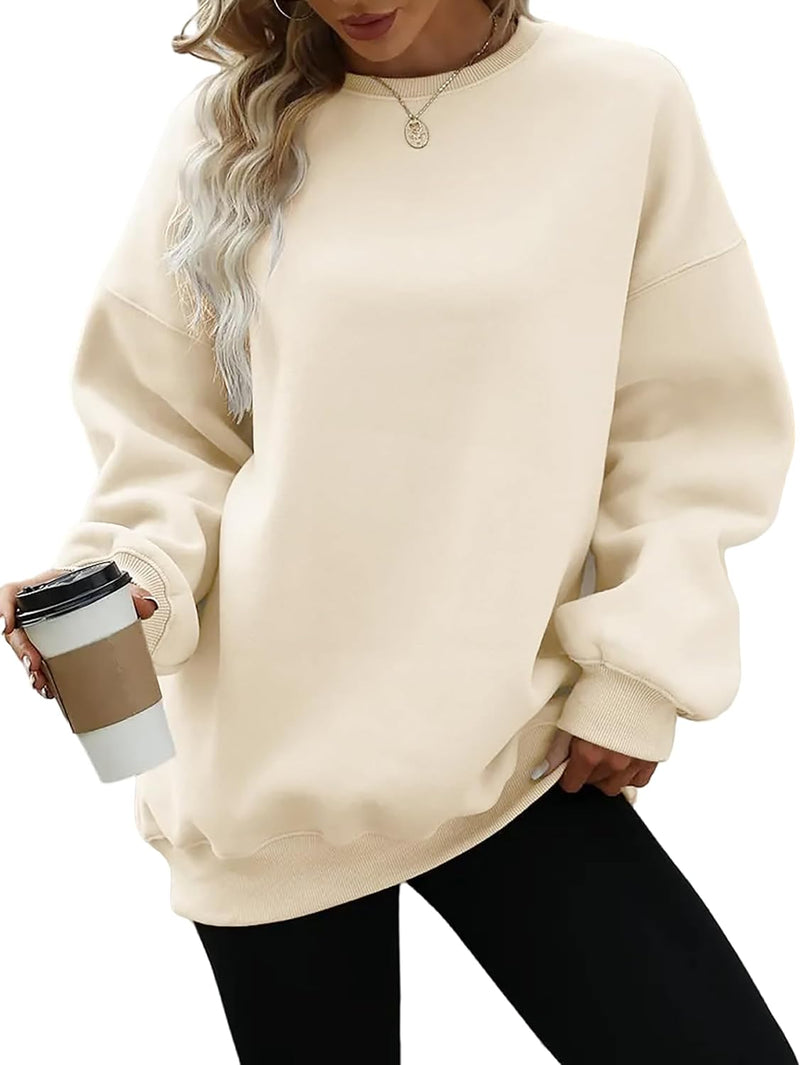 Timuspo Pullover Damen Oversize Langarm Fleece Rundhalsausschnitt Sweatshirt Herbst Winter Frauen Mä