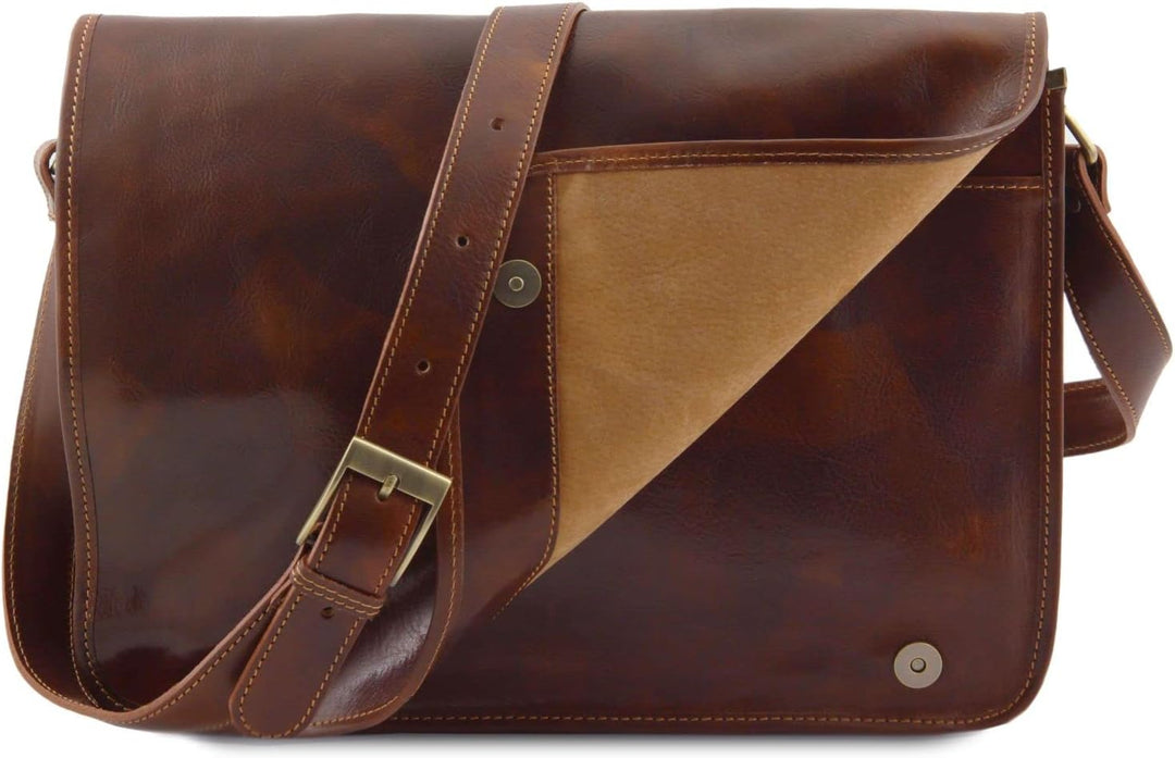 Tuscany Leather Messenger double Tasche mit Laptopfach aus Leder Braun, Braun