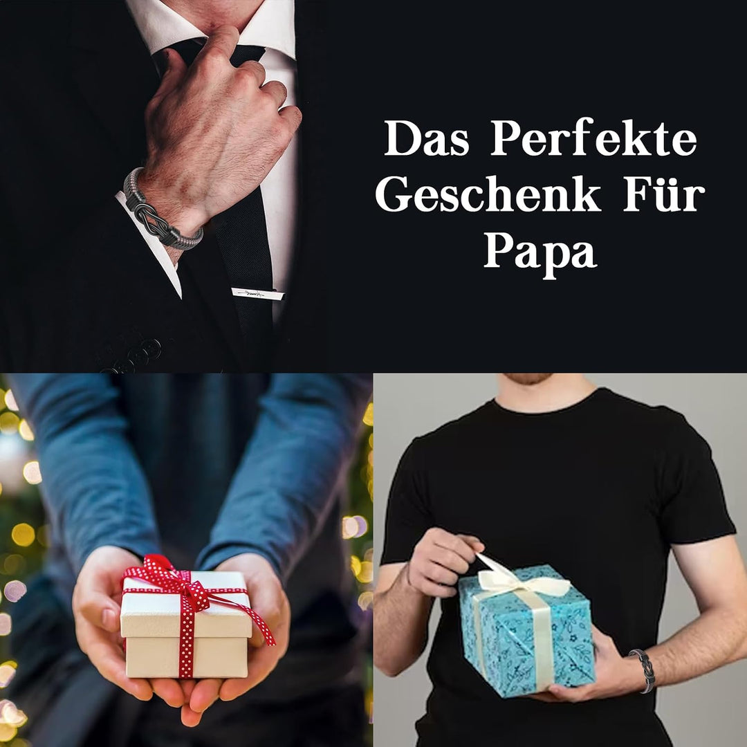 CheersLife Knotenarmband Geschenk Für Männer Braun Geflochtenes Leder Edelstahl Unendlichkeit Armbän