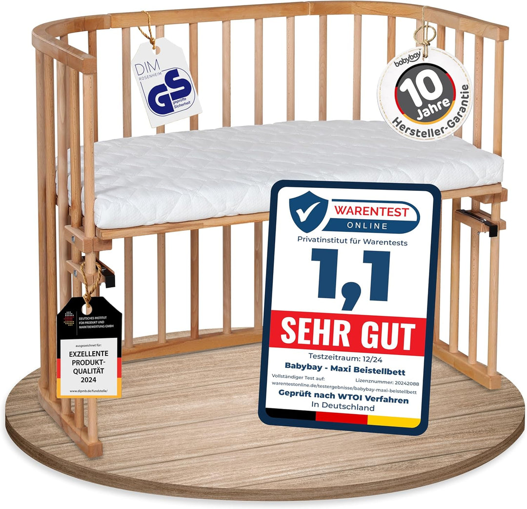 babybay Maxi extra grosses Beistellbett aus massivem Buchenholz/Kinderbett Höhe stufenlos verstellba
