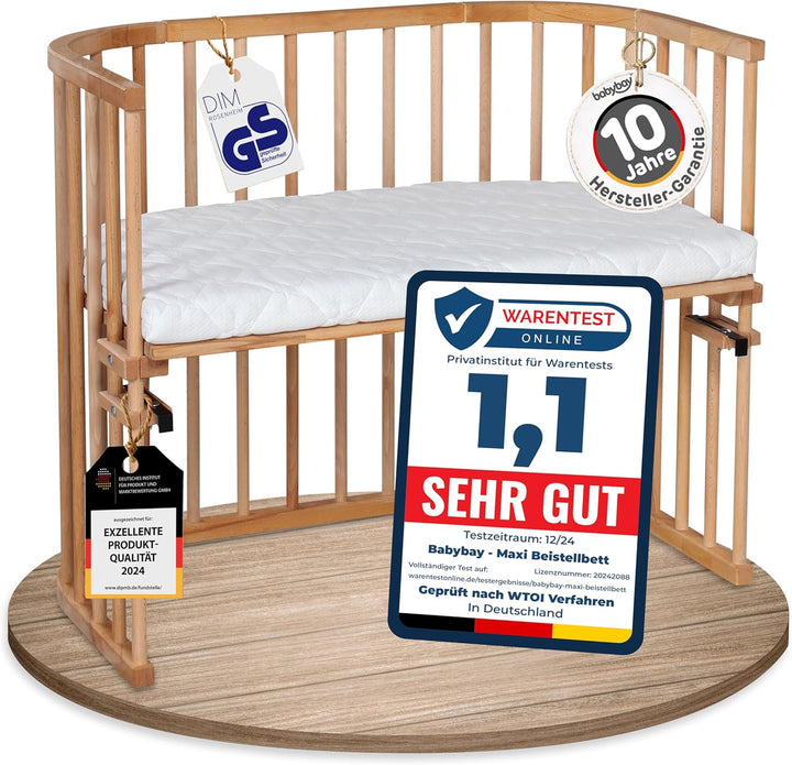 babybay Maxi extra grosses Beistellbett aus massivem Buchenholz/Kinderbett Höhe stufenlos verstellba
