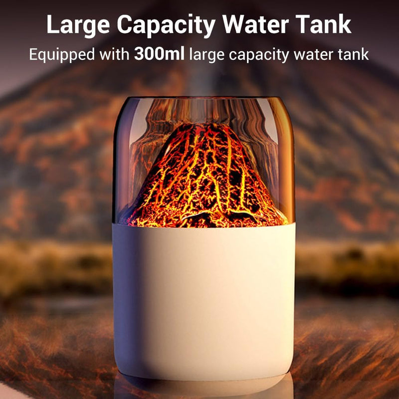 Vulkan Luftbefeuchter, 300 ml Mini Nebel Humidifier mit Umgebungslicht, Tragbarer Diffusor für Zuhau