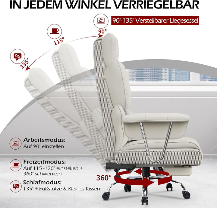 rattantree Bürostuhl mit Fussstütze, Ergonomischer Schreibtischstuhl mit Zusätzlichem Lordosenstützk