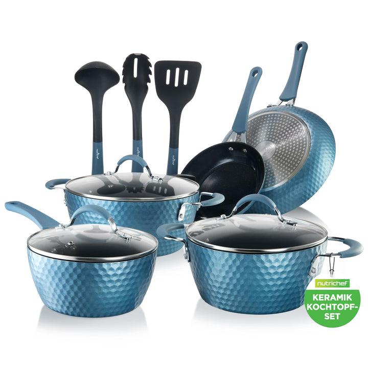 NutriChef Excilon Antihaft-Kochgeschirr, Töpfe und Pfannen Set mit Stielkasserolle, Bratpfannen, Koc