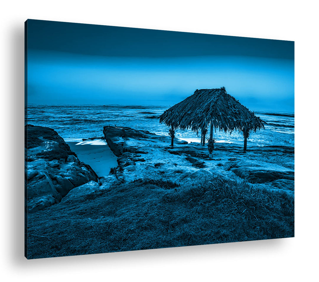deyoli tropische Hütte am Strand Format: 80x60 Effekt: Monocrome Blau als Leinwand, Motiv fertig ger