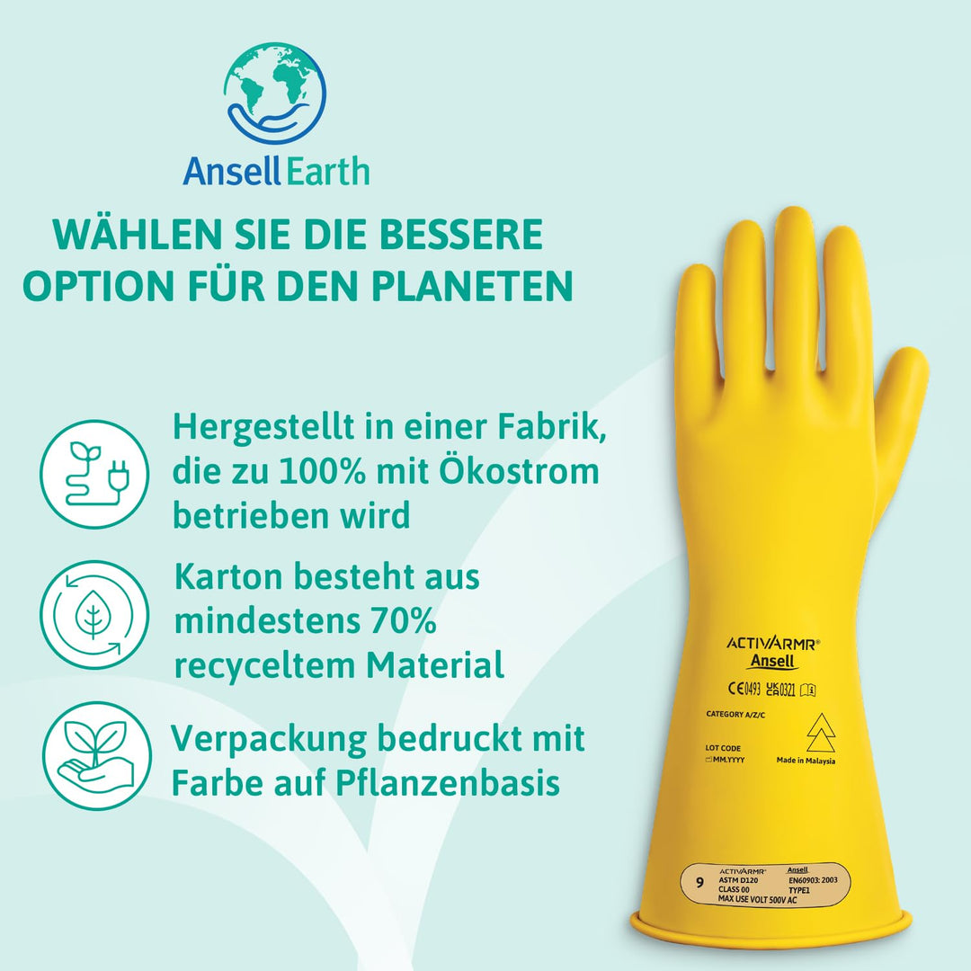 Ansell ActivArmr Elektriker-Schutzhandschuhe, Elektroschutz Klass 00 (500V), Elektrisch Isolierende