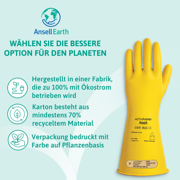 Ansell ActivArmr Elektriker-Schutzhandschuhe, Elektroschutz Klass 00 (500V), Elektrisch Isolierende