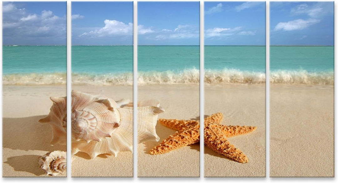 islandburner Bild auf Leinwand Meer Muschel Seestern Im Tropischen Sand Türkisfarbenes Meer Karibik